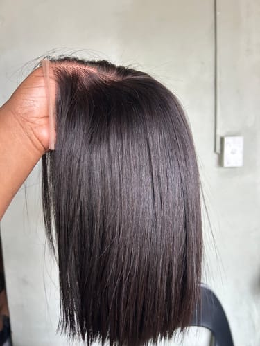 Customer photo review of Vietnamese Super Double Drawn Bone Straight 5x5 Glueless Closure Natural Black Wig