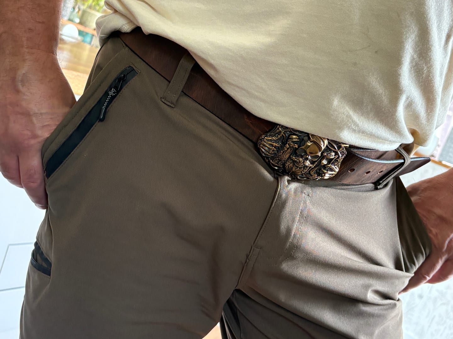 Customer photo review of The Spartan Belt - Brown Leather Belt With Leather Wrapped Buckle