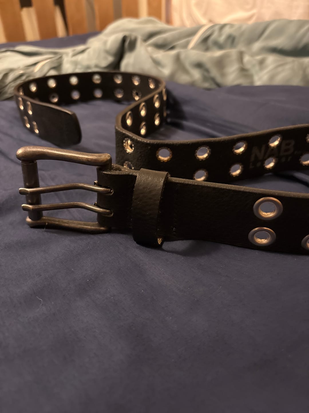 Customer photo review of The Brixton Belt - Black Double Grommet 100 % Full Grain Leather Belt