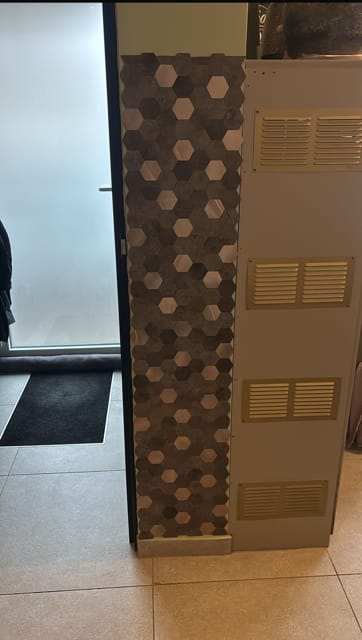 Customer photo review of Crédence Adhésive - Mosaïque Petit Hexagone Bleu Gris beige