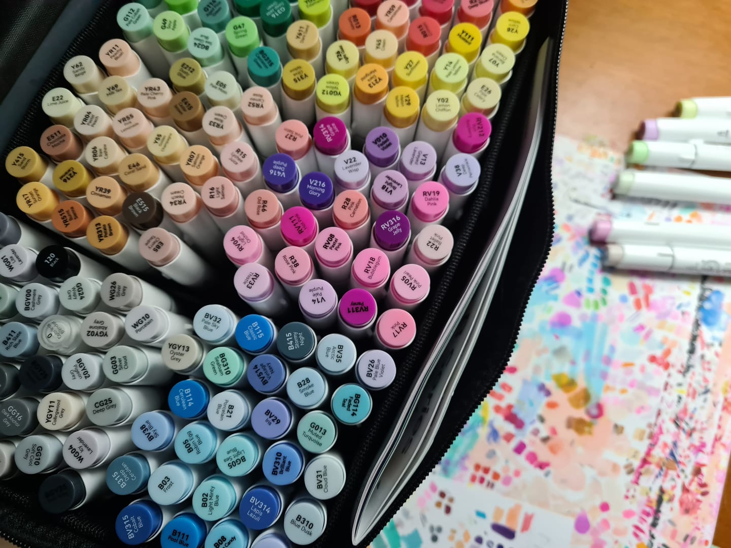 Customer photo review of Ohuhu Honolulu 168 Colors Dual Tips Alcohol Art Markers (New Color Codes)
