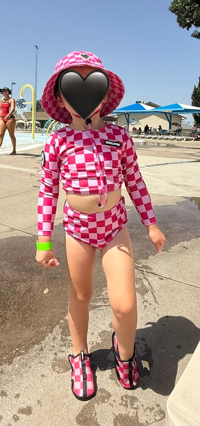 Customer photo review of Deluxe Water Shoe in Bubble Gum Checkered