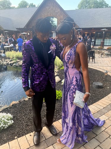 Customer photo review of Men's Sparkle Floral Purple Sequin Tuxedo Jacket