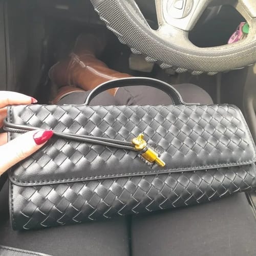 Customer photo review of Tori Black Faux Leather Woven Clutch