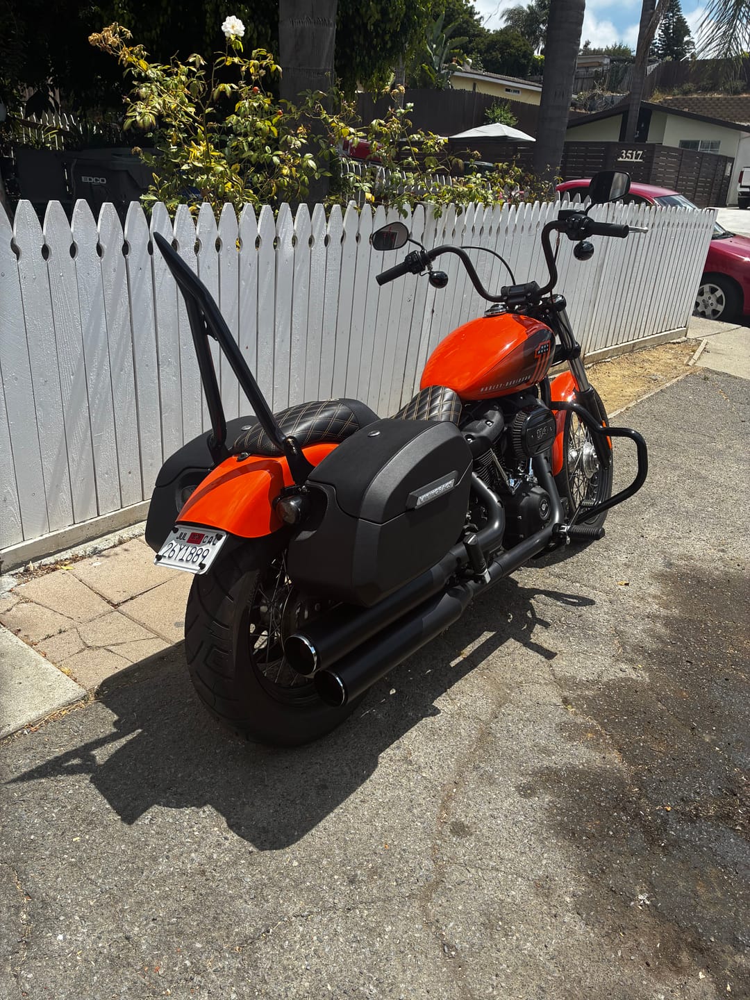 Customer photo review of 32L - Darkin Large Quick Mount Leather Wrapped Hard Saddlebags for Harley Softail Street Bob FXBB/S