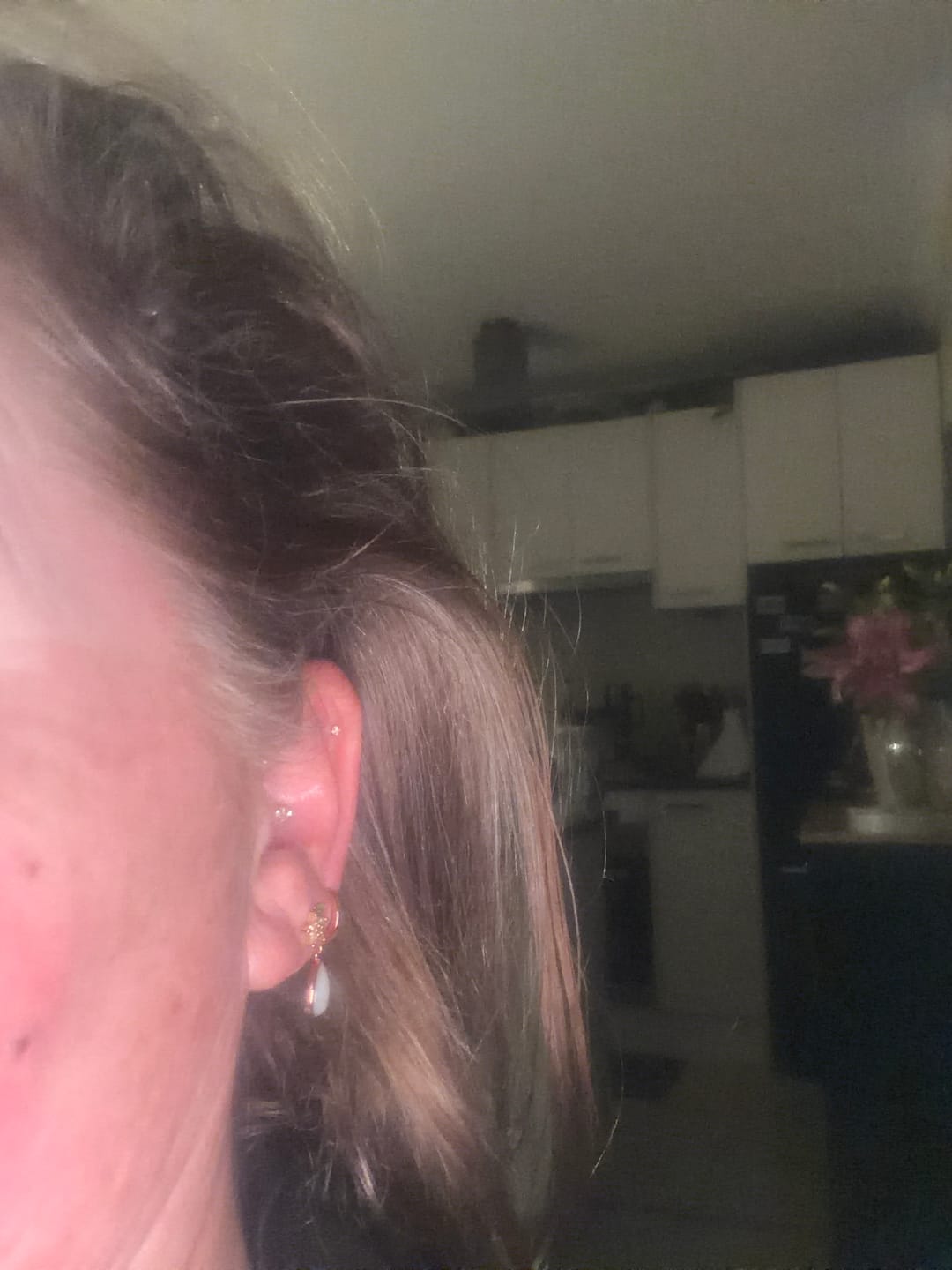 Customer photo review of Teardrop Moonstone Huggie Hoop Earrings