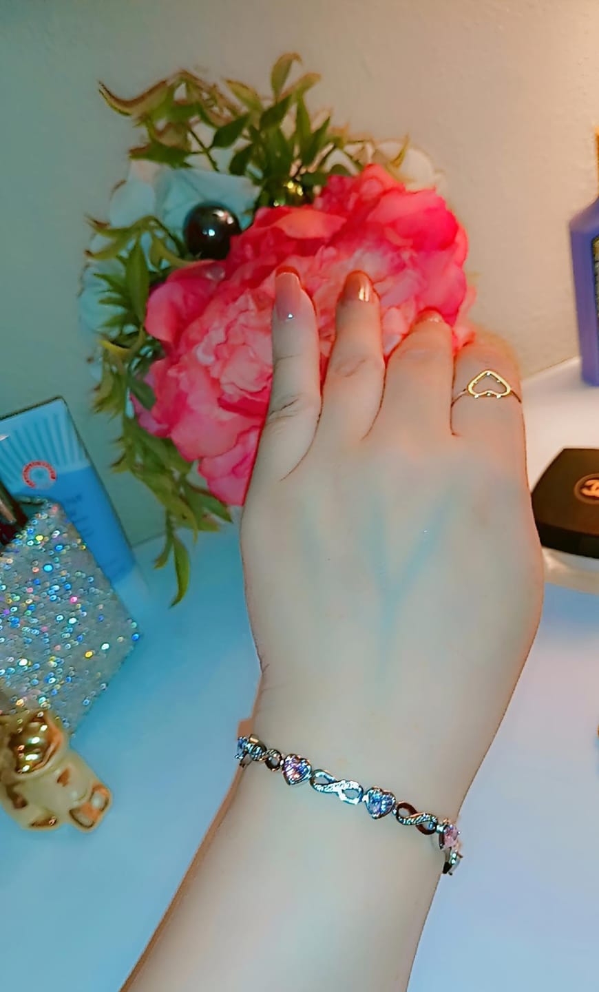 Customer photo review of Amanda 18k White Gold Plated Infinity Heart Tennis Bracelet with Simulated Diamond Crystals