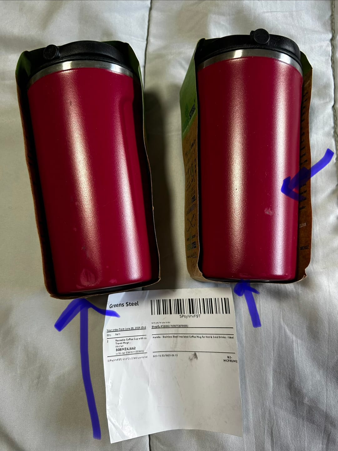 Customer photo review of Stainless Steel Double Wall Insulated Coffee Mug with Lid and Handle - 12 oz & 16 oz