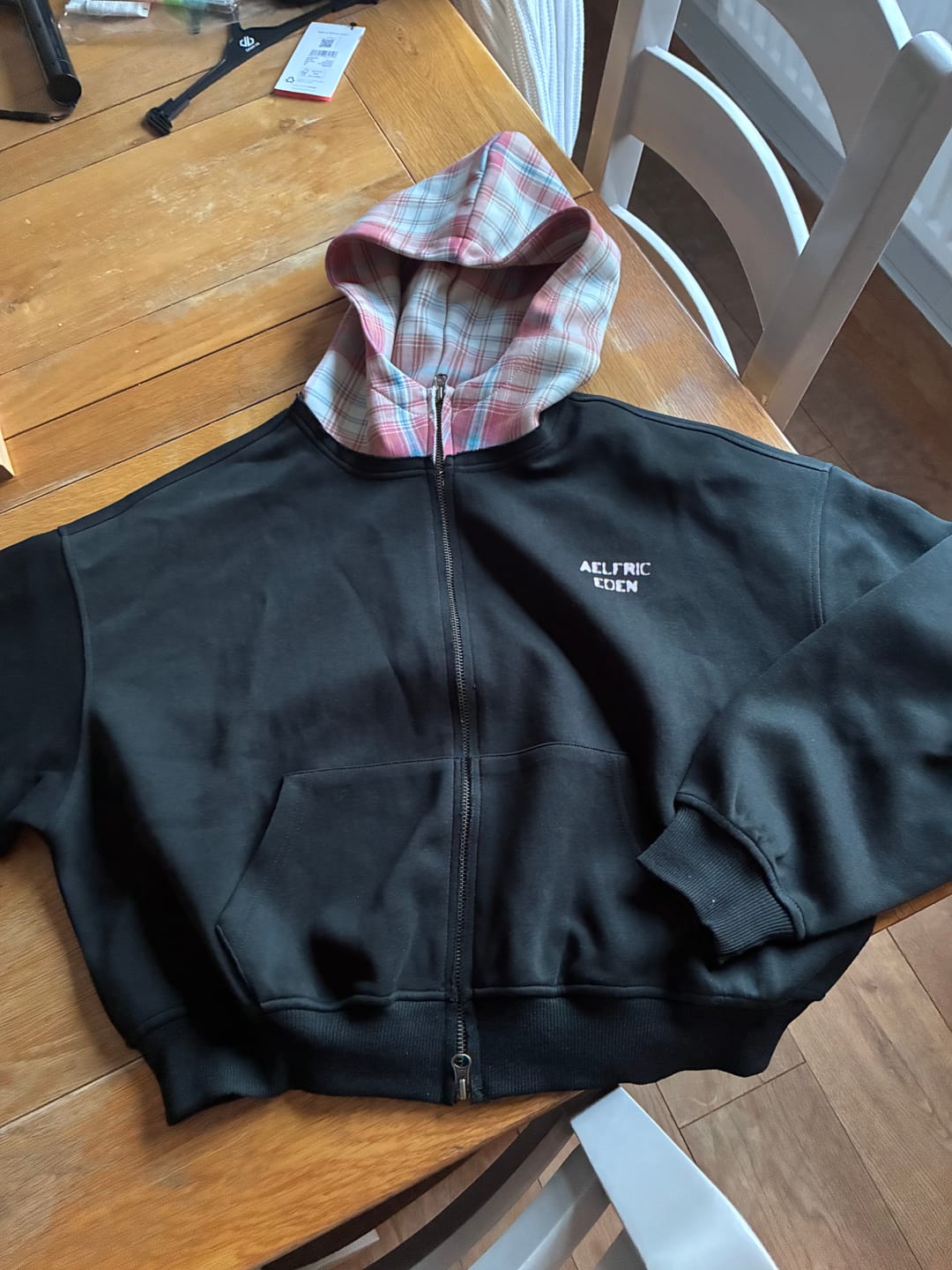 Customer photo review of Aelfric Eden Boxy Plaid Hood Zip Up Hoodie