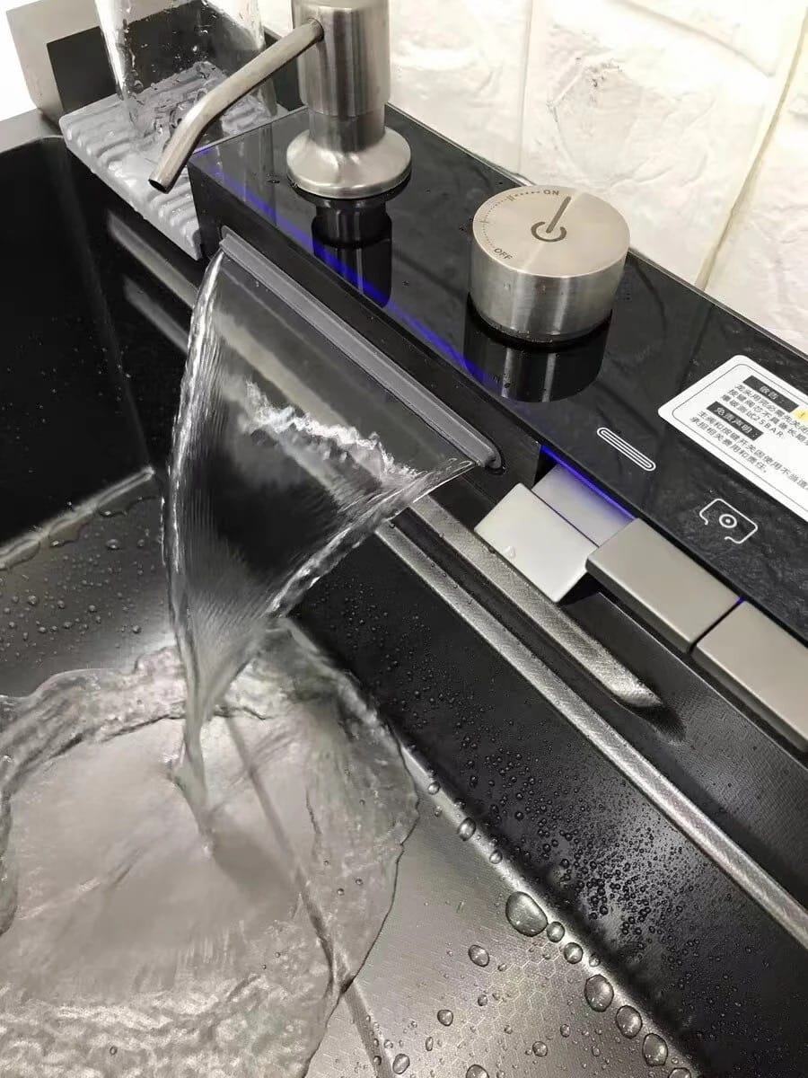 Customer photo review of Deluxe Waterfall Workstation Kitchen Sink with Digital Temperature Display Faucet