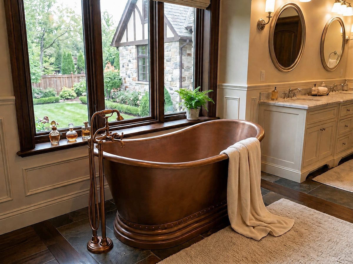 Customer photo review of Elite Vintage Hand-hammered Copper Double Slipper Freestanding Soaking Tub ET-C-DS01