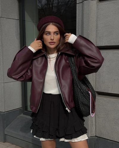 Customer photo review of Cherry Bomb Leather Jacket