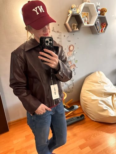 Customer photo review of Cherry Bomb Leather Jacket
