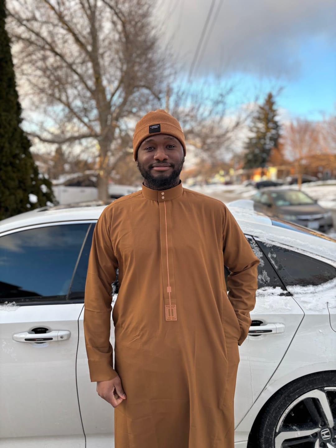 Customer photo review of Saudi thobe - Copper Brown