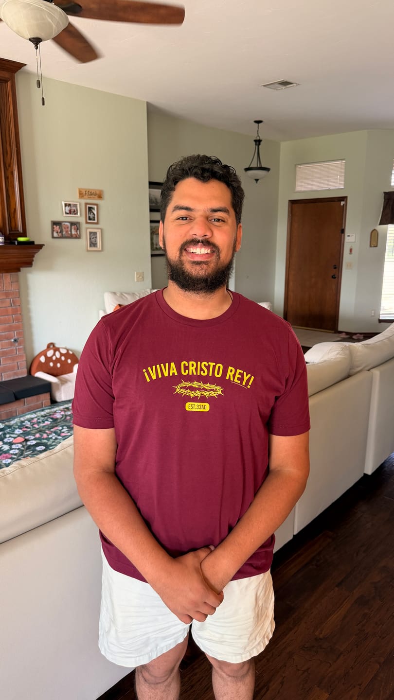 Customer photo review of Viva Cristo Rey Premium Tee