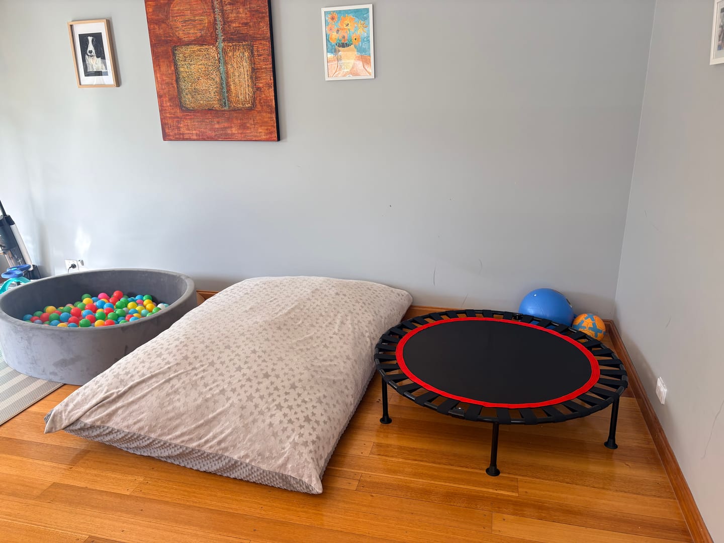 Customer photo review of Foldable Silent Trampoline for Kids & Adults (40", 48") | 150kg Capacity Mini Rebounder with Adjustable Handle | Sensory Balance & Fitness Exercise