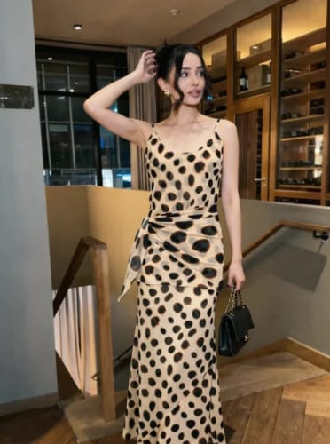 Customer photo review of Natasha Printed Slip Dress with Detachable Scarf