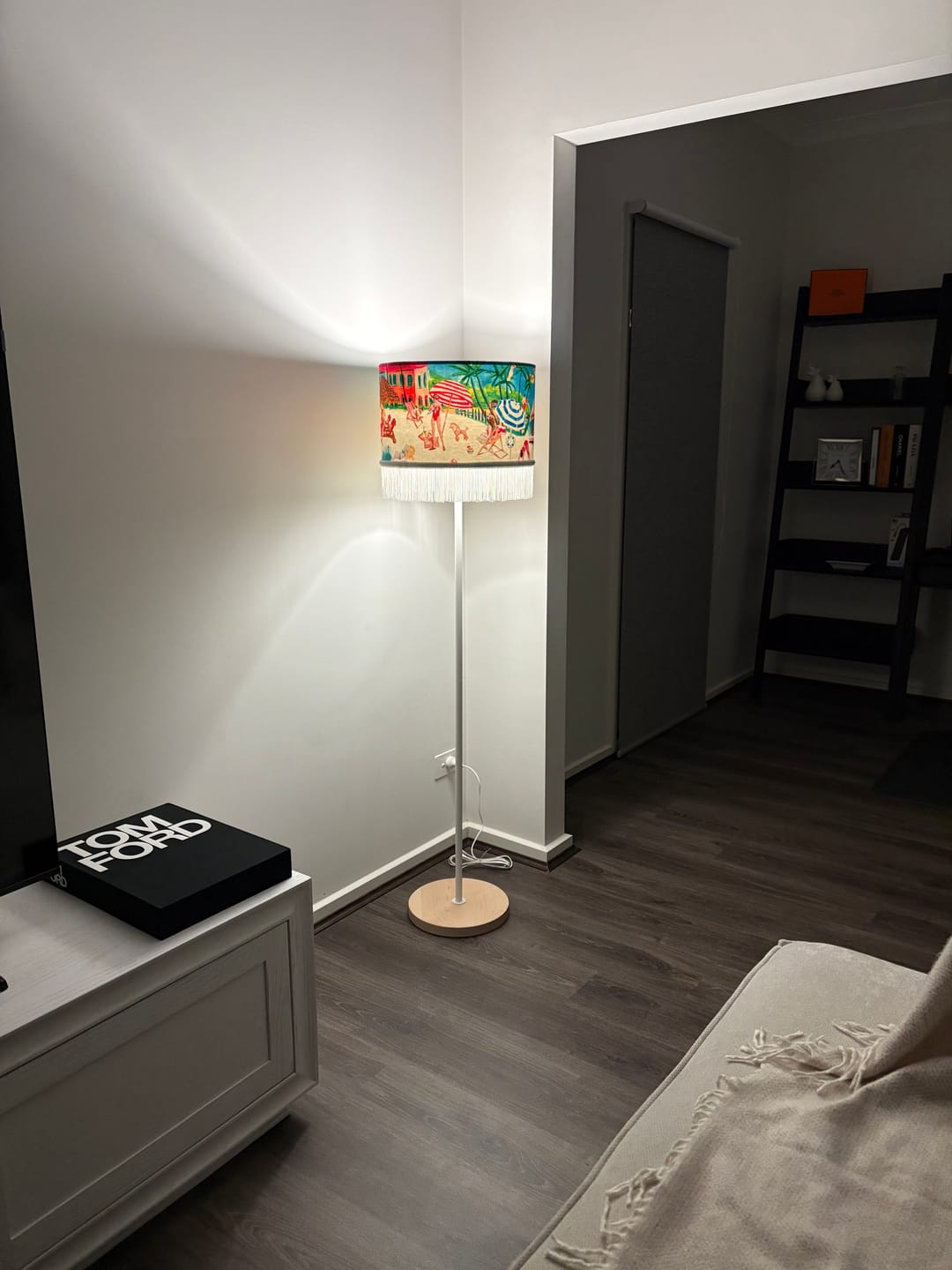 Customer photo review of Queen K Riviera Fringed Drum Lampshade