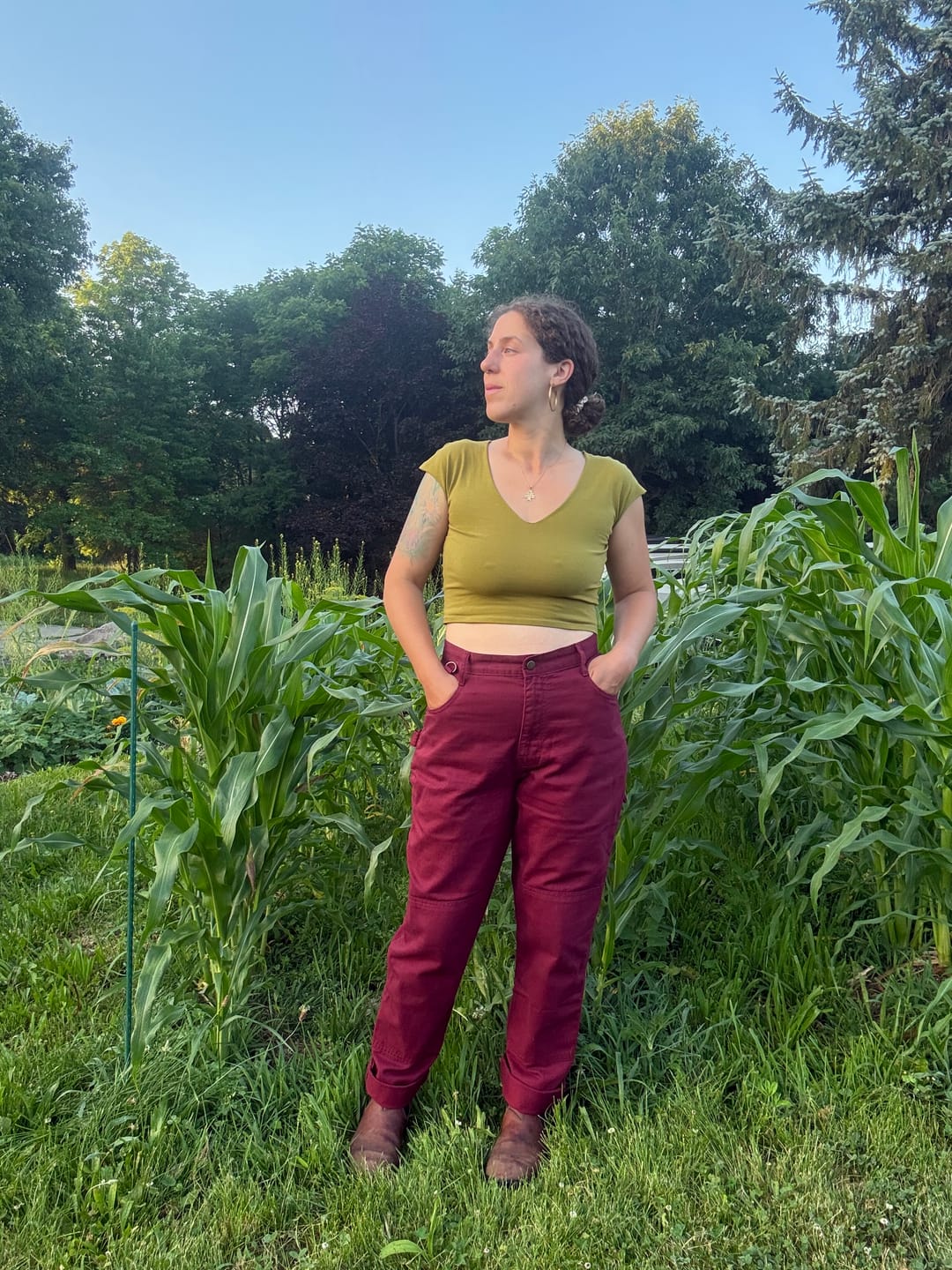 Customer photo review of 2 Way Work Pants - Burgundy