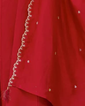 Customer photo review of Red Embroidered Vichitra Silk Anarkali Kurta Set