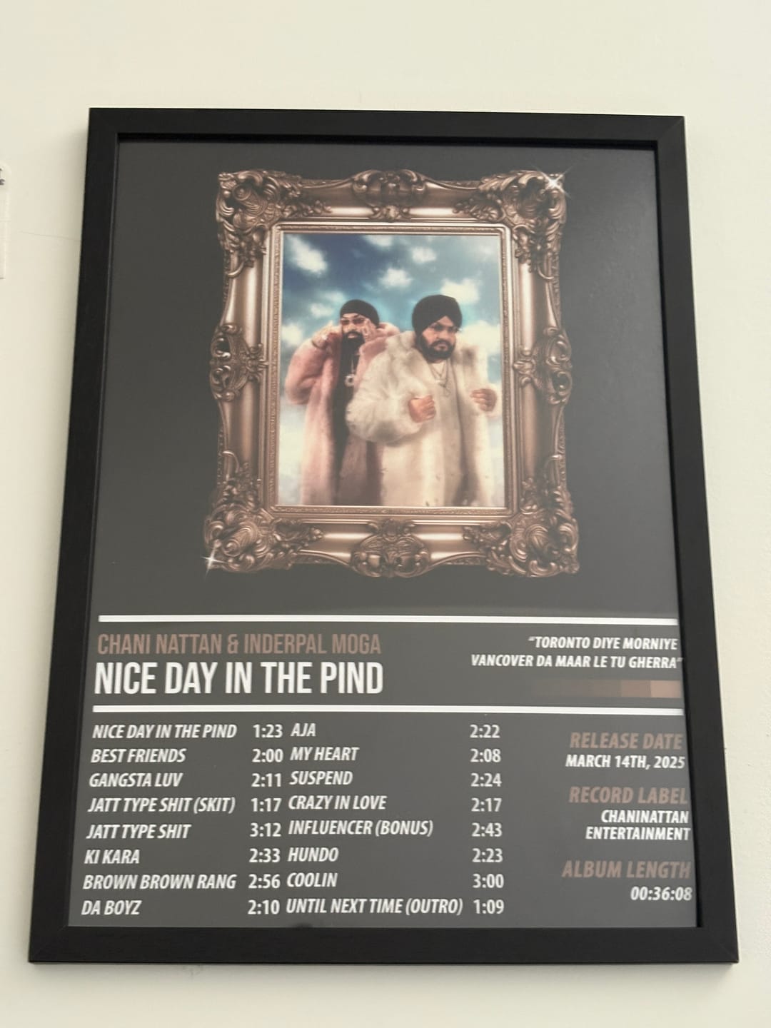 Customer photo review of Chani Nattan & Inderpal Moga - Nice Day In The Pind | ALBUM POSTER