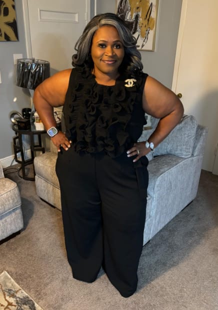 Customer photo review of Luvwin  Salt And Pepper Kinky Wave More Pepper With Salt  Glueless Wig For Mature Women