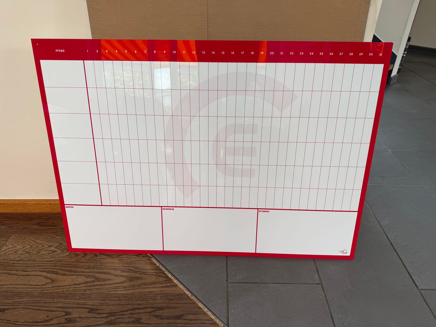 Customer photo review of individuelle Stalltafel / Whiteboard / Futterplan mit Logo