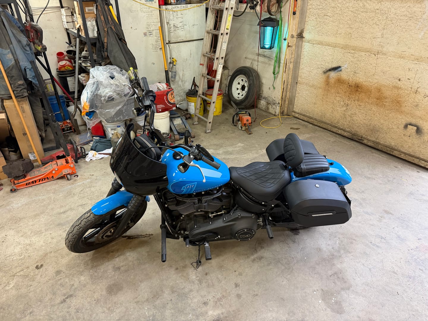 Customer photo review of 32L - Darkin Large Quick Mount Leather Wrapped Hard Saddlebags for Harley Softail Street Bob FXBB/S