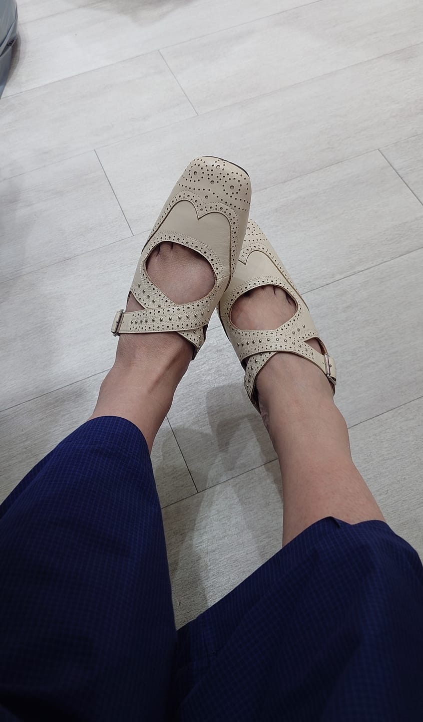 Customer photo review of Joanne || Square-Toe Laser-cut Cross Strap Mules