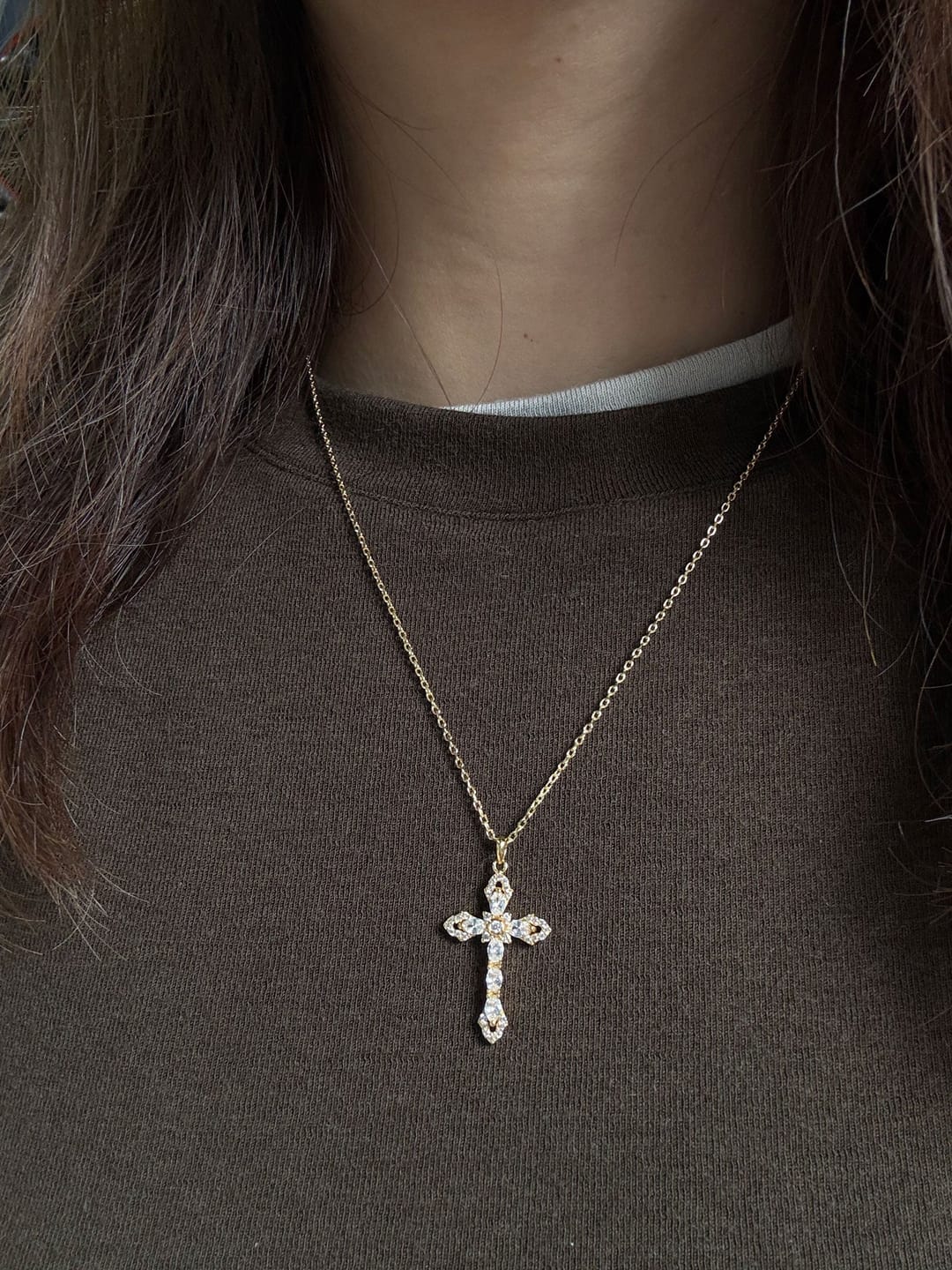 Customer photo review of Helena Cross Pendant Necklace