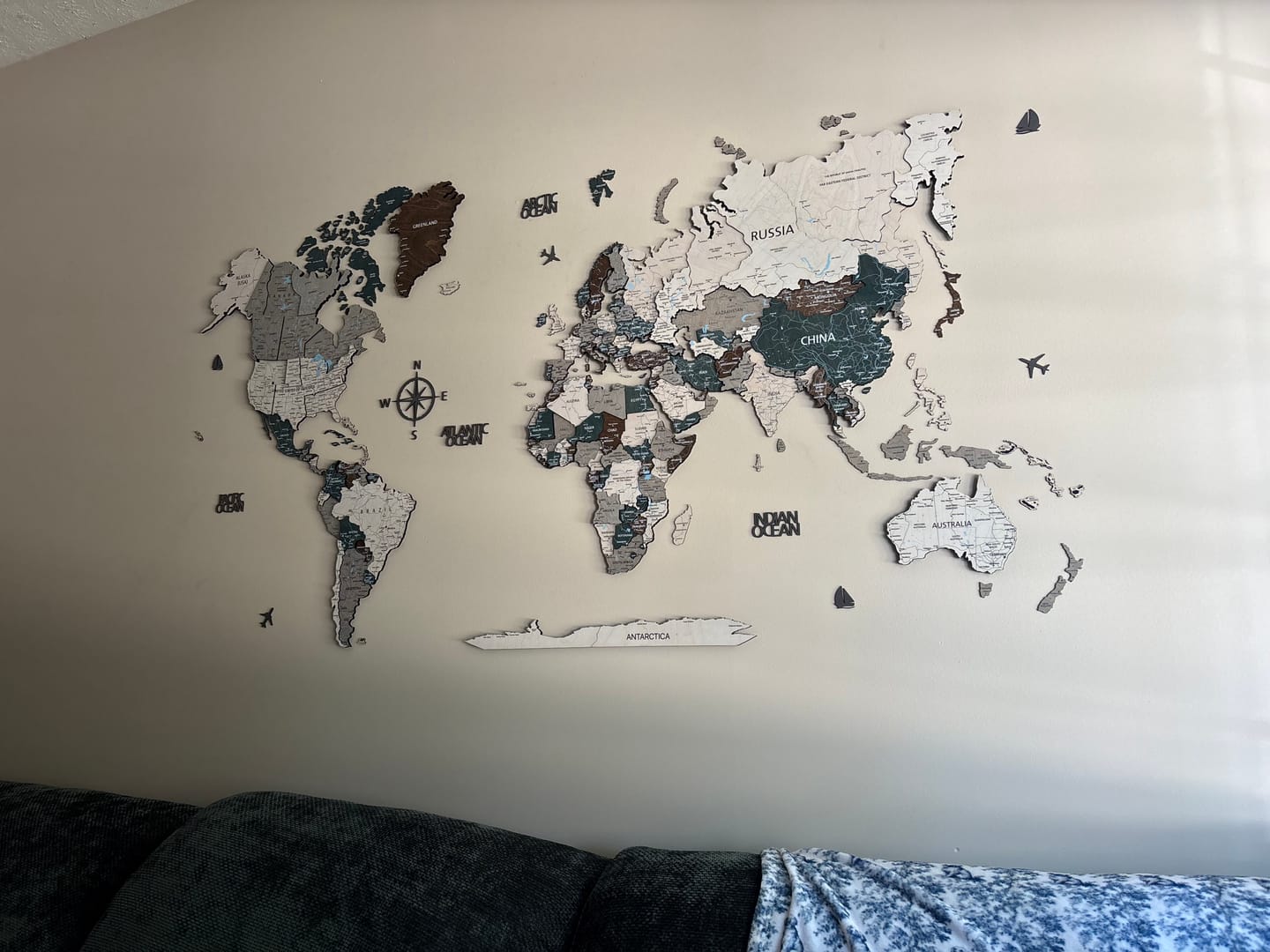 Customer photo review of Wood World Map - Dark Green