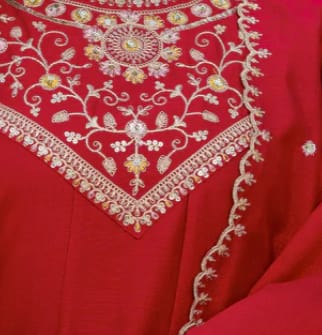 Customer photo review of Red Embroidered Vichitra Silk Anarkali Kurta Set