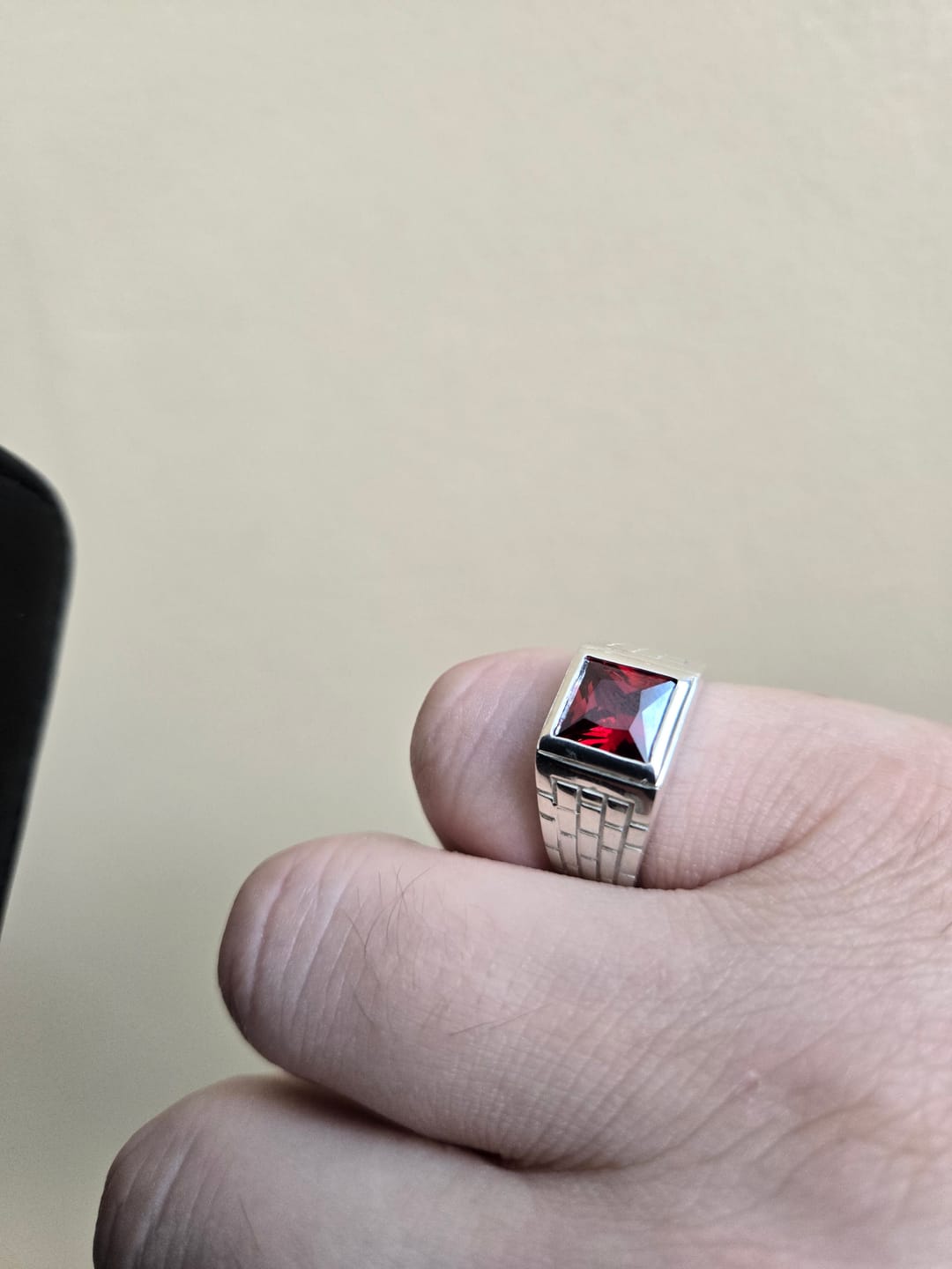 Customer photo review of Men's Solitaire Ring in Sterling Silver