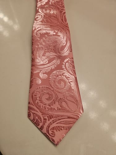 Customer photo review of Ties2you  Rose Pink Necktie for Men Paisley Business Tie Pocket Square Cufflinks Set