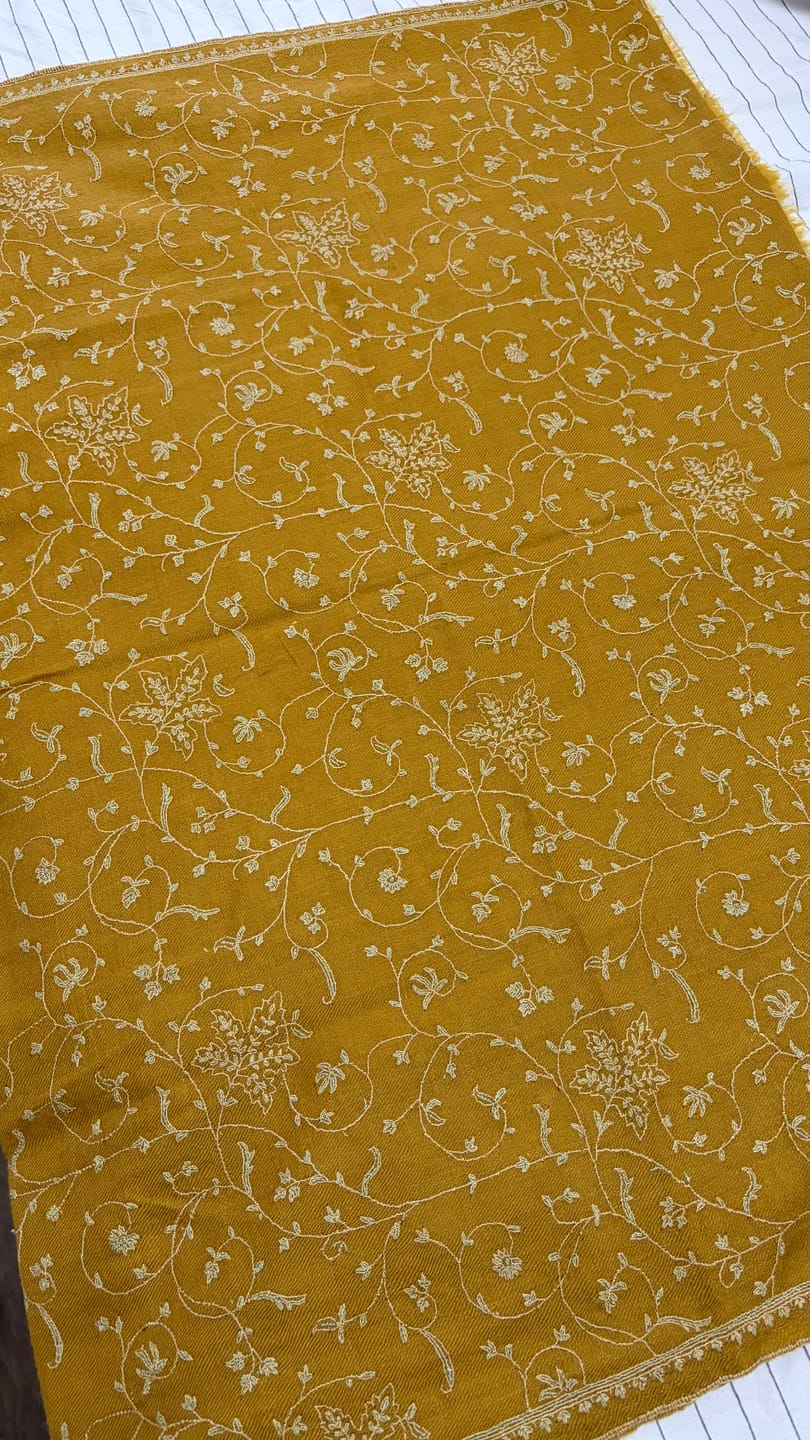 Customer photo review of Golden Yellow Baby Soft Cashmere Scarf with Jali Hand Embroidery – Artisan Luxury