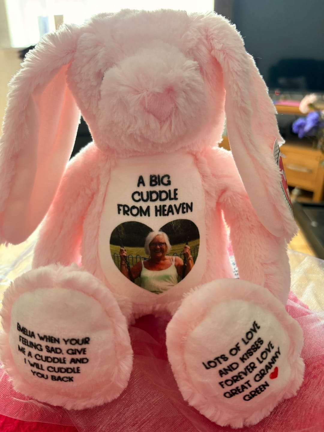 Customer photo review of A Cuddle from Heaven Personalised Photo Teddy Bear