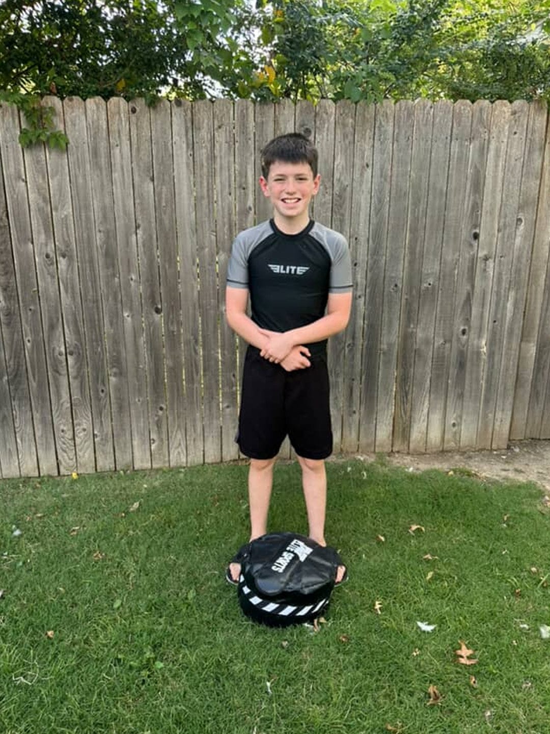 Customer photo review of Standard Gray Short Sleeve No-Gi Kids BJJ Rash Guard