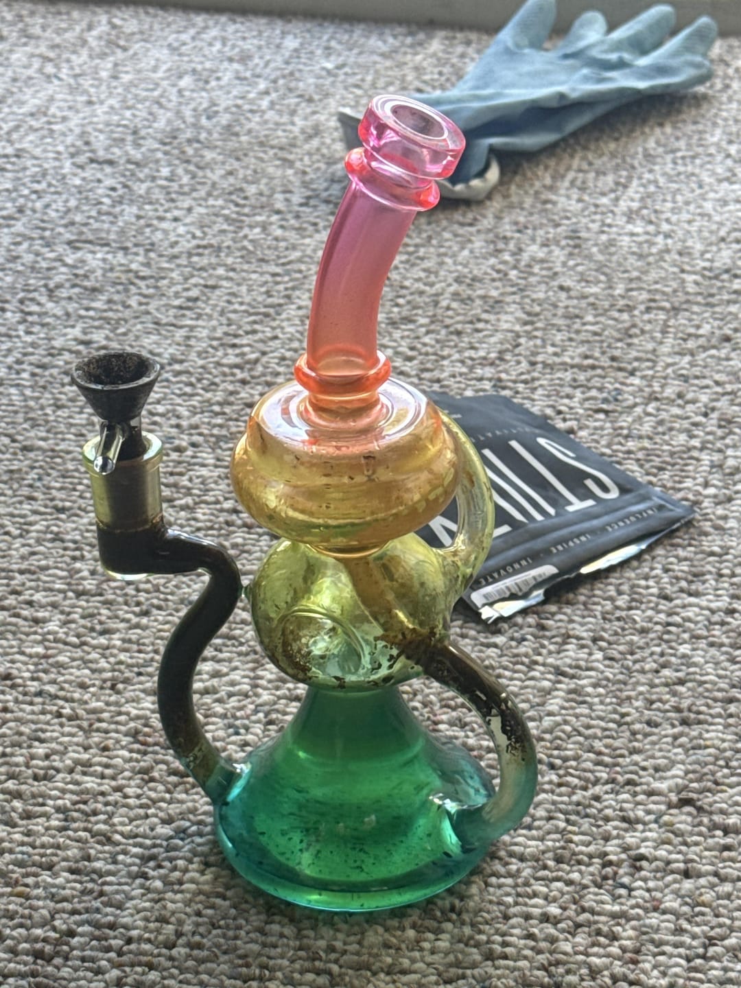 Customer photo review of NEON RAINBOW RECYCLER BONG (uv reactive)