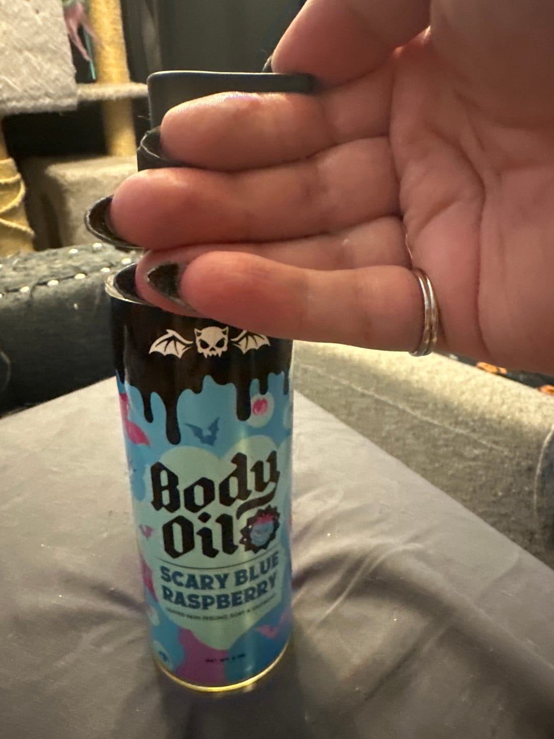 Customer photo review of Scary Blue Raspberry Body Oil