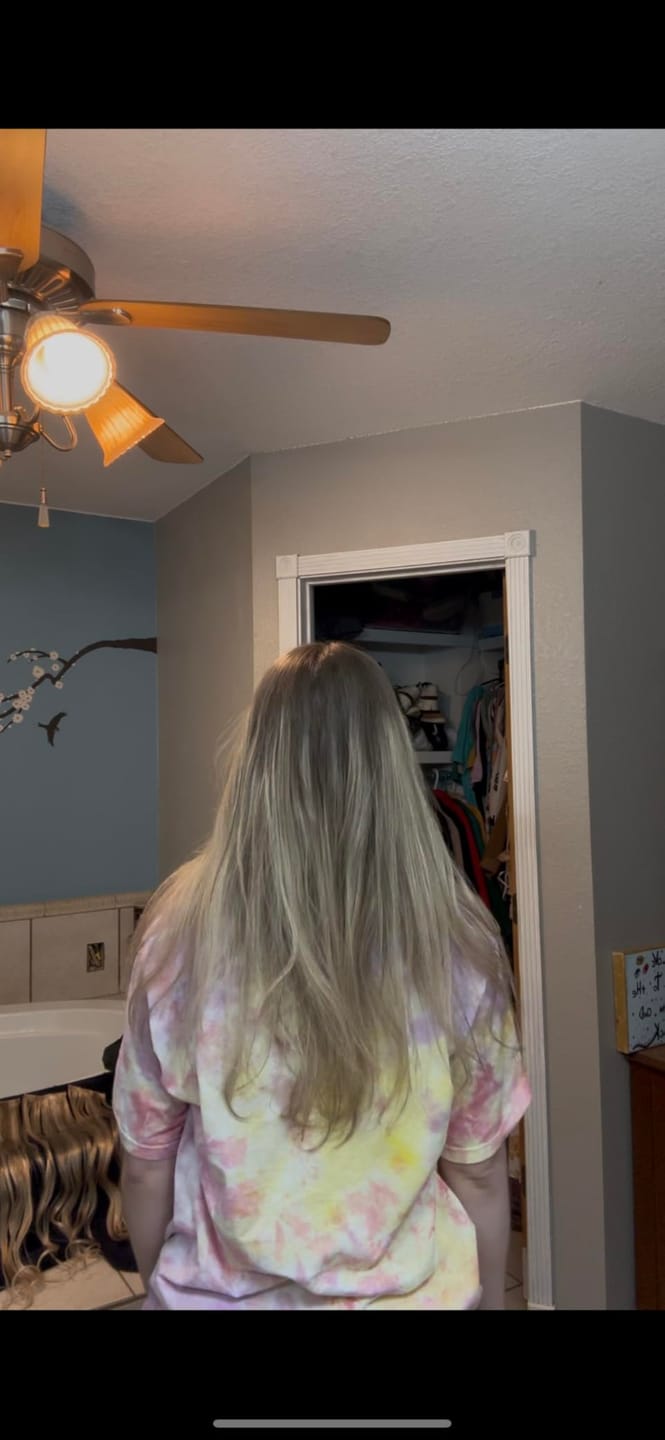 Customer photo review of 13x13cm Human Hair Toppers Mono Base Balayage Blonde #3/8/22