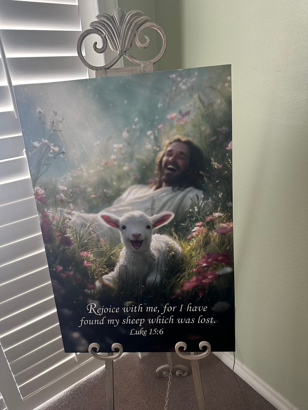 Customer photo review of Rejoice with Me, for I Have Found My Sheep Which Was Lost Luke 15:6 Christian Wall Art Canvas