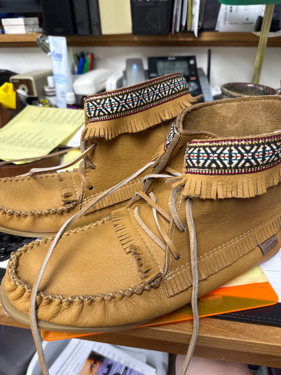 Customer photo review of Men's Moose Hide Leather Moccasin Boots