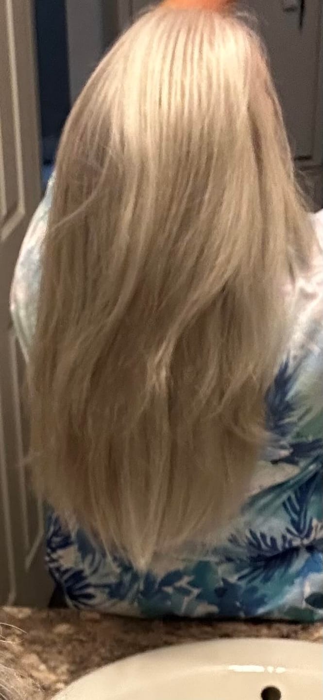 Customer photo review of 13x13cm Human Hair Toppers Mono Base Blonde Highlights #18/613