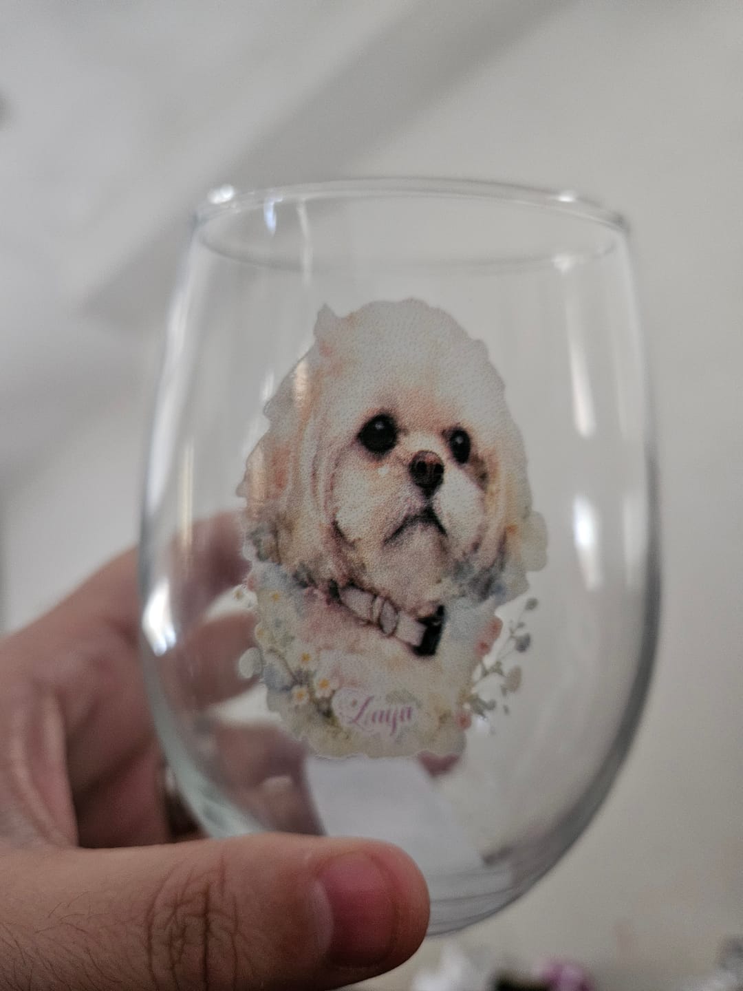 Customer photo review of Watercolor - Personalized Wine Glass