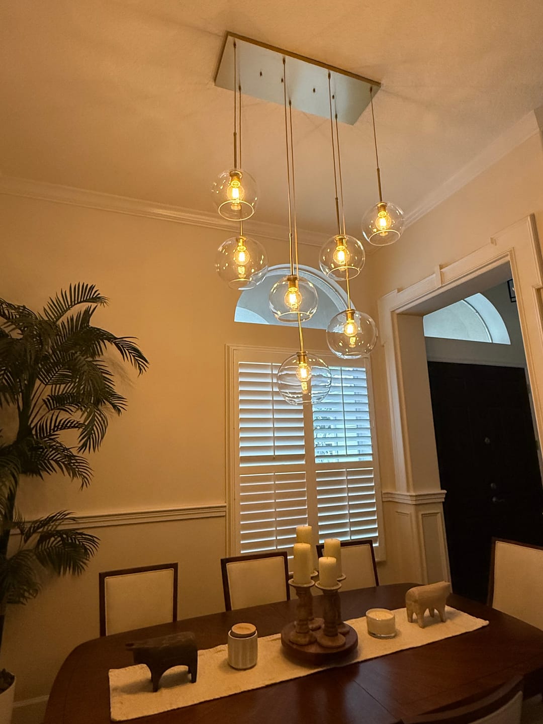 Customer photo review of Modern 7-Light Sculptural Glass Globe Pendant Chandelier