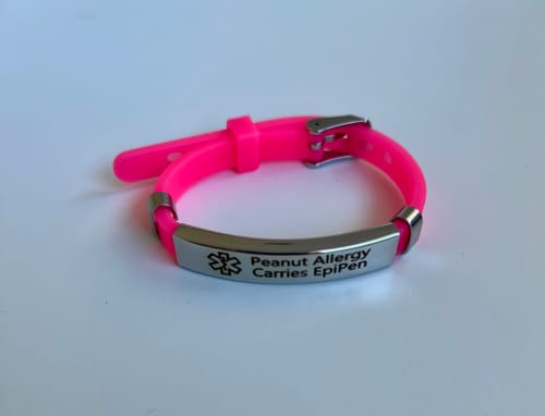 Customer photo review of Kids Personalised Silicone Medical Alert ID Bracelet (Multicolor)