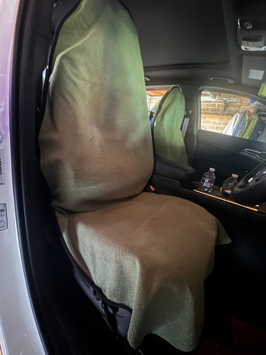 Customer photo review of Waterproof Car Seat Towel – Moss Green | Towel Society