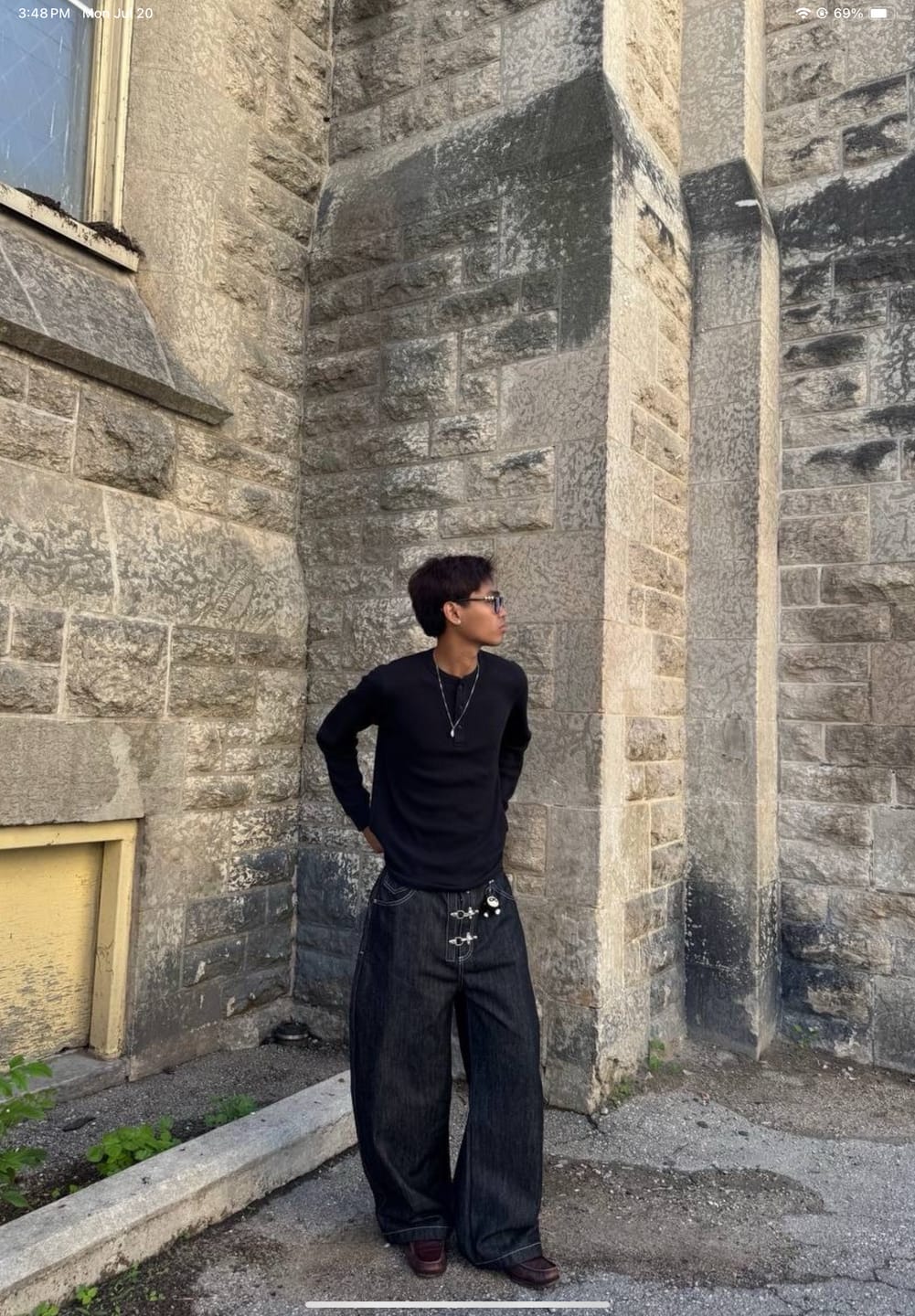 Customer photo review of Aelfric Eden Metal Button Raw Baggy Barrel Jeans