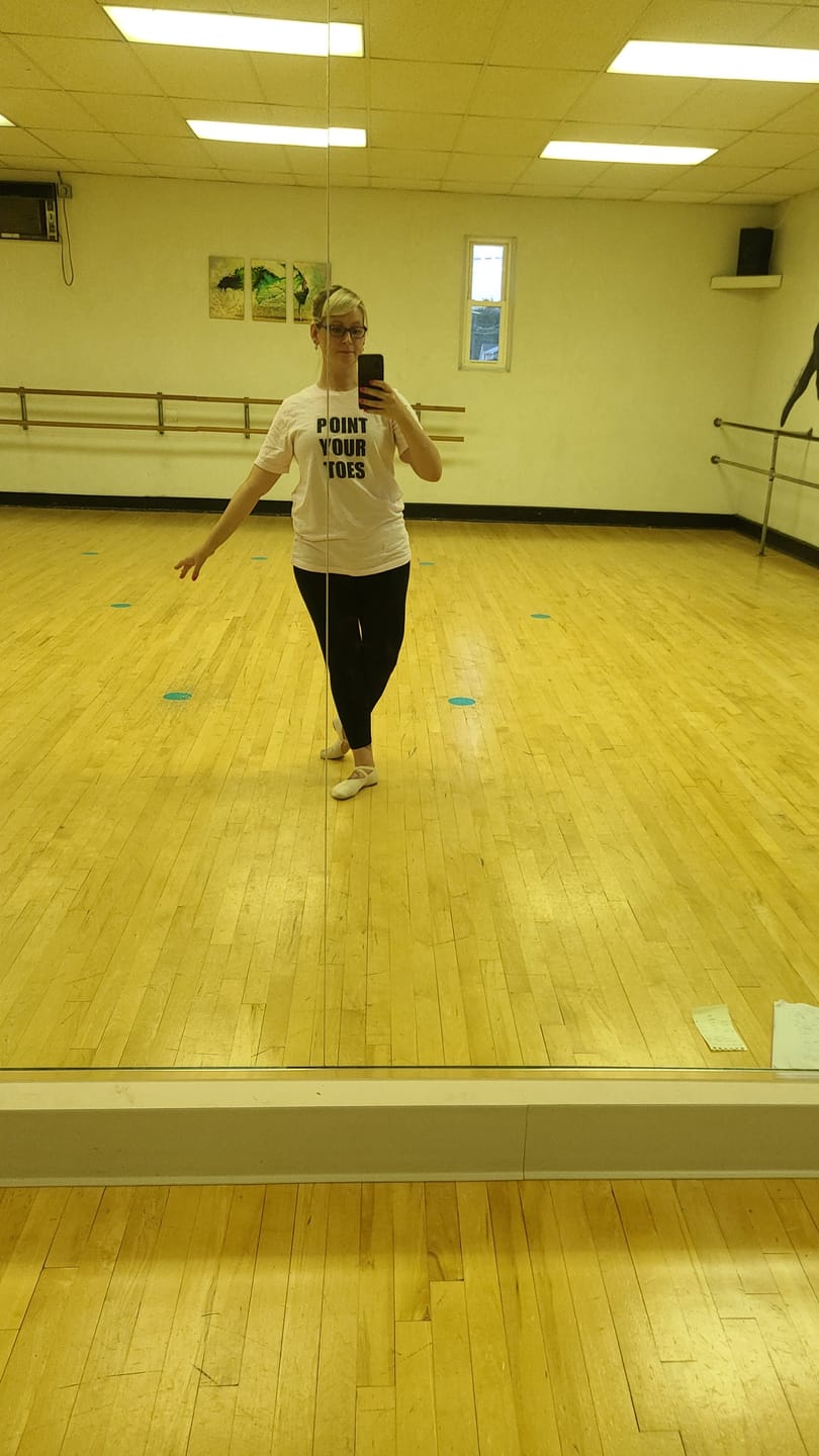 Customer photo review of REVERSE Pointe Your Toes T-shirt