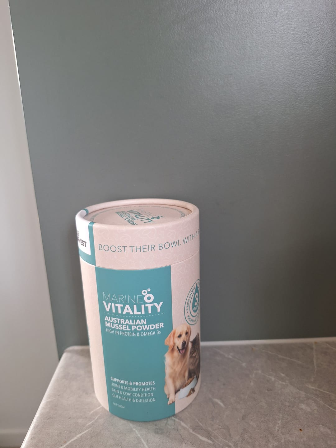 Customer photo review of Marine Vitality Mussel Powder For Dogs - 150g